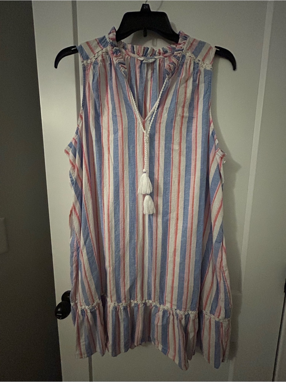 crown & ivy Sleeveless Striped Tassel Tunic - Blue, Pink & White